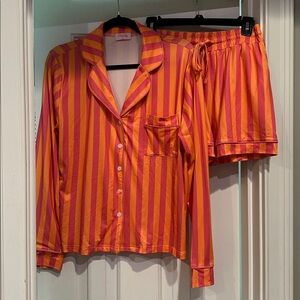Pink Lily small striped pink and orange 
Pajama set. Like new